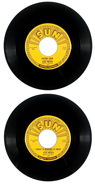 High Grade 1955 Sun Records 223 45 RPM 7-Inch of Elvis Presleys “I Forgot to Remember to Forget” and “Mystery Train” - Elvis Final Sun Single 