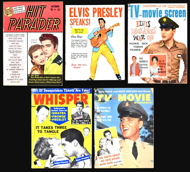 Group of Five Elvis Presley 1950s Fan Magazines Incl. <em>Elvis Presley Speaks</em>