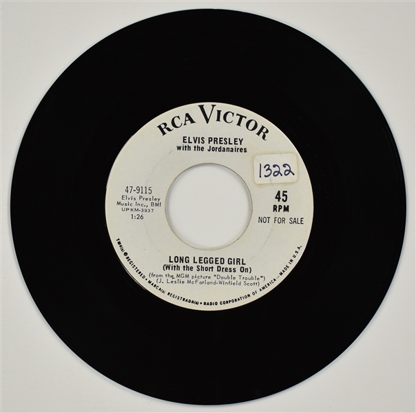 1967 Elvis Presley RCA Victor White Label “Not For Sale” 45 RPM Single "Long Legged Girl (With the Short Dress On)” / “Thats Someone You Never Forget” - <em>Double Trouble</em>