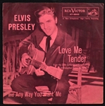 Three Variations of Elvis Presley's 1956 RCA 45 RPM Single “Love Me Tender” - Incl. Dark Pink, Light Pink and Green Sleeves