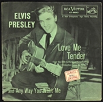 Three Variations of Elvis Presley's 1956 RCA 45 RPM Single “Love Me Tender” - Incl. Dark Pink, Light Pink and Green Sleeves
