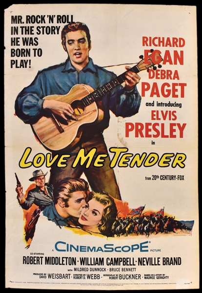 1956 <em>Love Me Tender</em> One Sheet Movie Poster – Elvis Presleys Film Debut!