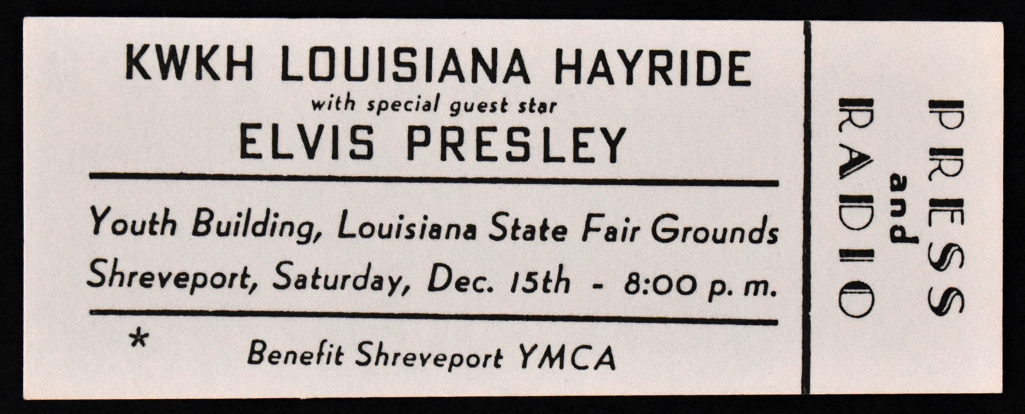 December 15, 1956, Full Press and Radio” Ticket for Elvis Presley at the Louisiana State Fairgrounds in Shreveport