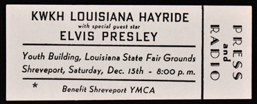 December 15, 1956, Full Press and Radio” Ticket for Elvis Presley at the Louisiana State Fairgrounds in Shreveport