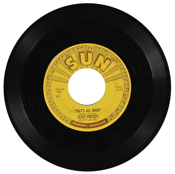 1954 Sun Records 209 45 RPM 7-Inch Single of Elvis Presleys “Thats All Right” and “Blue Moon of Kentucky” - Memphis Pressing