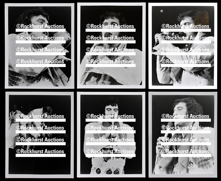 1974 Group of Six 8x10 Newspaper Photos of Elvis Presley in Concert from Columbus, OH with Original Mailing Envelope