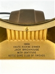 Jack Brickhouse 1969 “Knute Rockne Dinner” Award “With Gratitude Notre Dame Club of Chicago”