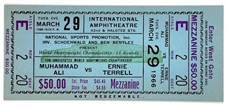 March 29, 1966, Muhammad Ali vs. Ernie Terrell Full Ticket – The Championship Fight Cancelled Becuase of Ali's Refusal to Serve in Vietnam