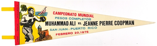 February 20, 1976, Muhammad Ali vs. Jeanne Pierre Coopman Fight Pennant – Sold at the Fight Site  in Puerto Rico
