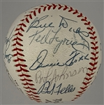1939 American League All-Star Team Signed Ball (Signed at 25th Anniversary Ceremony in 1964) with DiMaggio, Jimmie Foxx, Hank Greenberg, Lefty Grove, Bob Feller and Joe Cronin (18 Signatures)
