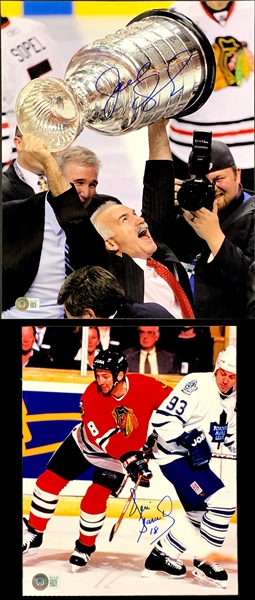 Joel Quenneville Signed Photo – Chicago Blackhawks Stanley Cup Champion Coach Plus Denis Savard and Murray Bannerman Signed Photos (BAS)