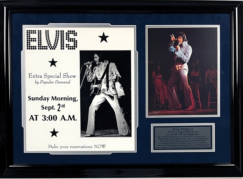 Elvis Presley September 2, 1973 3:00 Am Las Vegas Show Placard/Poster In Framed Display with Ed Bonja Signed Original Photo