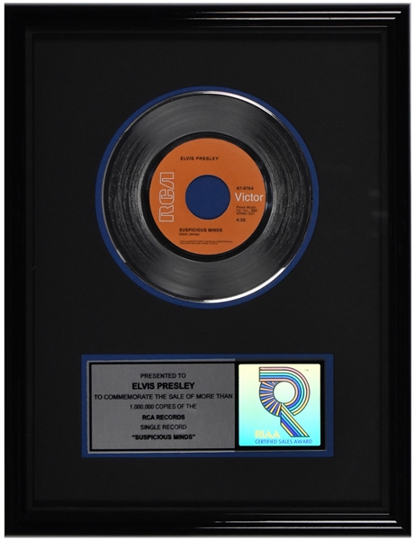 RIAA Platinum Record Award for Elvis Presleys 1969 Single “Suspicious Minds”