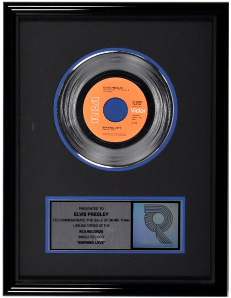 RIAA Platinum Record Award for Elvis Presleys 1972 Single “Burning Love”