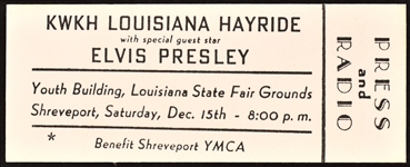 December 15, 1956, Full 'Press and Radio” Ticket for Elvis Presley at the Louisiana State Fairgrounds in Shreveport