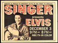 1968 Elvis Presley “Singer Presents Elvis” Mylar Poster – Rarely Seen Canadian CTV Promotional Item – Plus Original U.S. 2-Page Newspaper Ad for the Special (2 Items)
