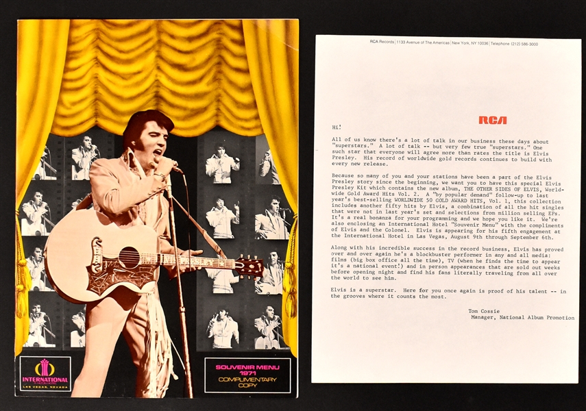 Rare Complete 1971 Advance Summer Festival “Radio Station” Menu, RCA Letter and Box Set with <em>The Other Sides – Elvis Worldwide Gold Award Hits Vol. 2</em>