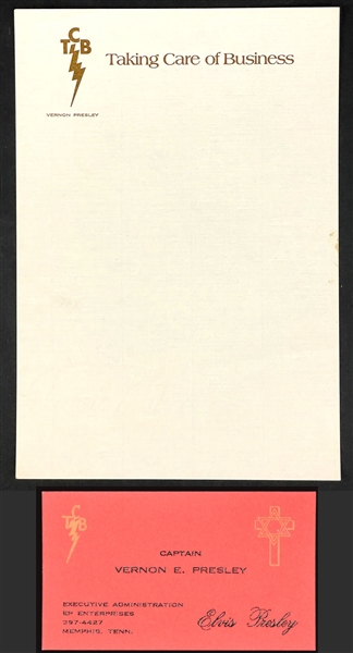 Vernon Presley TCB Letterhead and Red TCB Business Card
