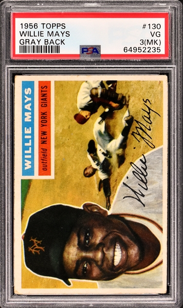 1956 Topps #130 Willie Mays (Gray Back) – VG 3MK