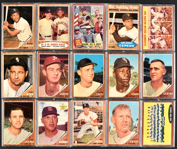 1962 Topps Baseball Collection of 172 Incl. Elston Howard, Early Wynn and AL & NL Homer Kings