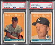 1958 Topps Baseball Partial Set (402/494) Including #150 Mickey Mantle PSA Good 2