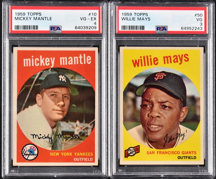 1959 Topps Partial Set (492/572) Including #10 Mickey Mantle (PSA 4) and #50 Willie Mays (PSA VG 3)