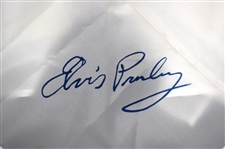 Elvis Presley Stage-Worn White Facsimile Signature Scarf Given to a Fan From the Stage at The Silverdome in Pontiac, Michigan on New Year's Eve 1975