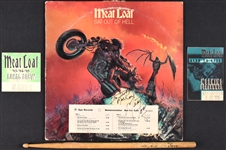 Meatloaf Double-Signed 1977 LP <em>Bat Out of Hell</em> “Not For Sale” White Label (BAS) Plus Stage-Used Drumstick and “Crew” Backstage Passes (2)