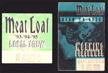 Meatloaf Double-Signed 1977 LP <em>Bat Out of Hell</em> “Not For Sale” White Label (BAS) Plus Stage-Used Drumstick and “Crew” Backstage Passes (2)