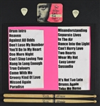 Phil Collins Stage-Used Set List, “Crew” Backstage Pass and Drum Sticks Plus Daryl Stuermer Picks (2)
