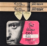 Phil Collins Stage-Used Set List, “Crew” Backstage Pass and Drum Sticks Plus Daryl Stuermer Picks (2)