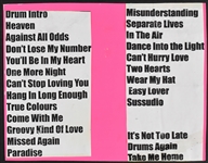 Phil Collins Stage-Used Set List, “Crew” Backstage Pass and Drum Sticks Plus Daryl Stuermer Picks (2)