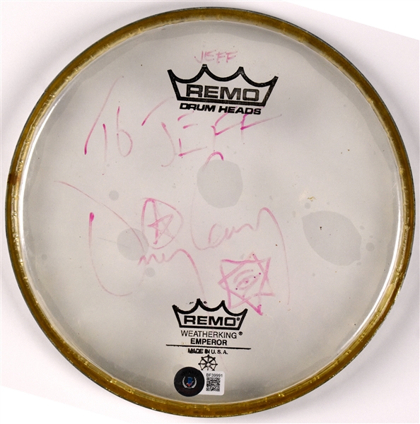 Danny Carey (TOOL) Drumsticks and Signed Drumhead Plus “Working Crew” Backstage Passes (2)