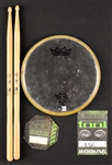 Danny Carey (TOOL) Drumsticks and Signed Drumhead Plus “Working Crew” Backstage Passes (2)