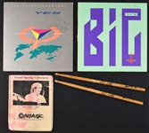 Alan White (YES Drummer) Signed YES Albums (2), Poster and Flyer Plus Stage-Used Drumsticks!
