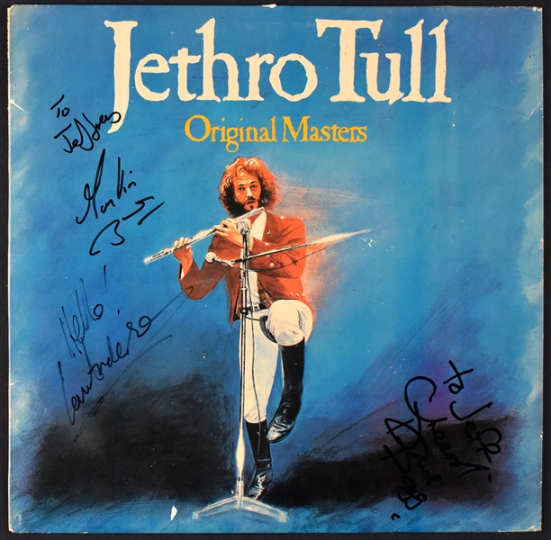 Jethro Tull Band-Signed LP <em>Original Masters</em> and Signed Record Store Poster with Ian Anderson, Dave Pegg and Martin Barre (BAS)
