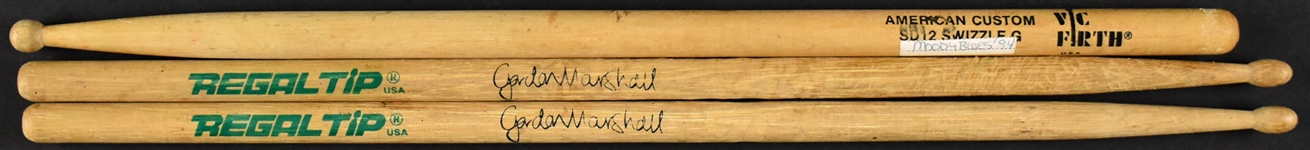 Gordon Marshall (The Moody Blues) Stage-Used Drumsticks (3) Plus “LOCAL CREW” Backstage Passes (3)