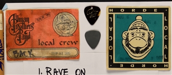 Allman Brothers Band Stage-Used Set List, Butch Trucks and Jaimoe Stage-Used Drumsticks (3) and “WORKING CREW' Backstage Passes (4) 
