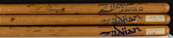 Allman Brothers Band Stage-Used Set List, Butch Trucks and Jaimoe Stage-Used Drumsticks (3) and “WORKING CREW' Backstage Passes (4) 