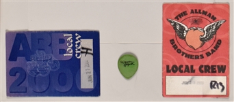 Allman Brothers Band Stage-Used Set List, Butch Trucks and Jaimoe Stage-Used Drumsticks (3) and “WORKING CREW' Backstage Passes (4) 