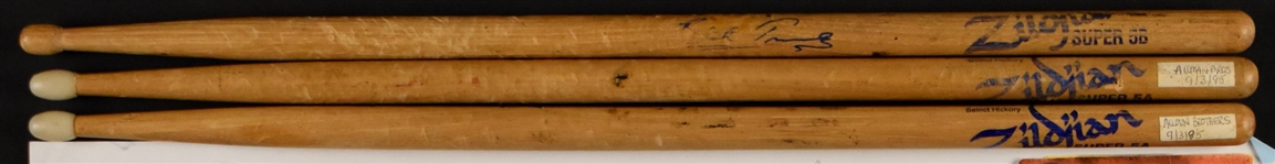 Allman Brothers Band Stage-Used Set List, Butch Trucks and Jaimoe Stage-Used Drumsticks (3) and “WORKING CREW' Backstage Passes (4) 