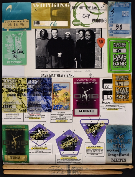 Dave Matthews Band “WORKING CREW” Backstage Pass Collection of 13 Plus Carter Beauford Stage-Used Drumsticks