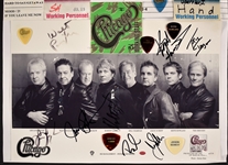 Chicago Band-Signed Photo (All Eight Members), Stage-Used Set Lists (2), Guitar Picks (8) and “WORKING CREW” Backstage Passes (6)