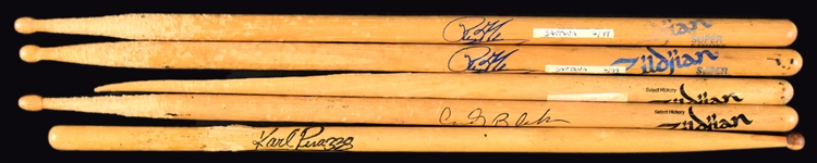 Carlos Santana Stage-Used Collection Incl. Drumsticks (4), Set Lists (4), Signed Photo (BAS), “WORKING CREW” Backstage Passes (2), Guitar Picks (9) and Other Ephemera (34 Pieces Total!)