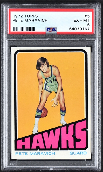 1972 Topps Basketball #5 Pete Maravich – PSA EX-MT 6