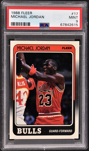 1988 Fleer Basketball Complete Set (132) Incl. #17 Jordan PSA MINT 9 - Plus Complete Sticker Set (11)
