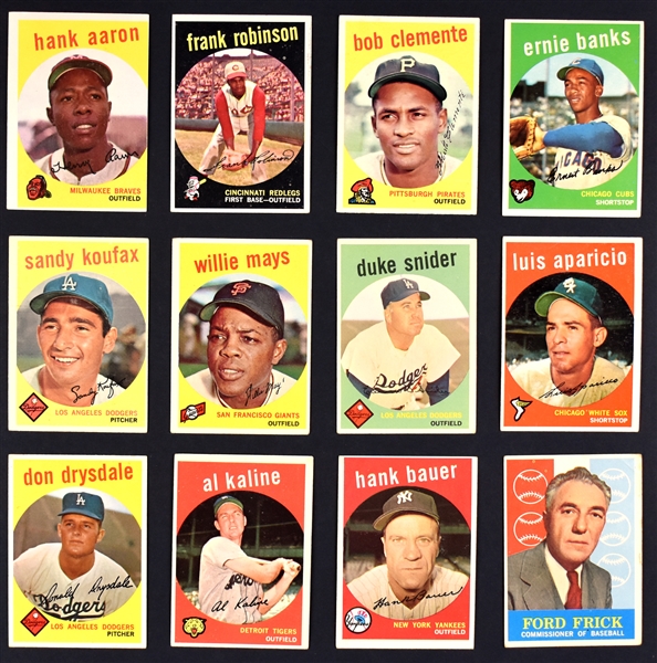 1959 Topps Partial Set (443/572) Incl. #50 Willie Mays, #163 Sandy Koufax and Other Hall of Famers
