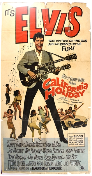 1966 <em>Spinout</em> (<em>California Holiday</em>) Foreign Three Sheet Movie Poster Starring Elvis Presley – An Unusual and Rarely Seen Foreign Poster