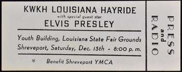 December 15, 1956, Full Press and Radio” Ticket for Elvis Presley at the Louisiana State Fairgrounds in Shreveport