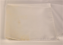 Elvis Presley Stage-Worn White Facsimile Signature Scarf Given to a Fan From the Stage at The Cleveland Coliseum in 1975